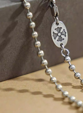 圆珠项链925做旧复古素链男女情侣链单链子百搭配链锁骨链