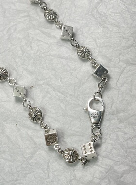 S925潮牌复古骰子十字架项链潮男女情侣古巴链锁骨链毛衣链