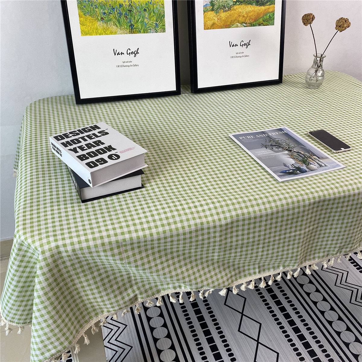 简约北欧ins桌布棉麻格子茶几布餐桌布艺小清新长正方形花边桌布