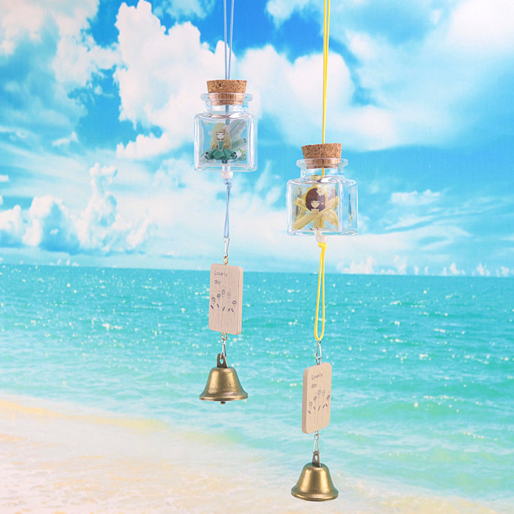 大肚猫小姑娘玻璃风铃玻璃许愿瓶幸运瓶车内挂饰门档阳台家居装饰