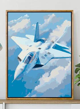 歼20飞机模型自画像数字油画