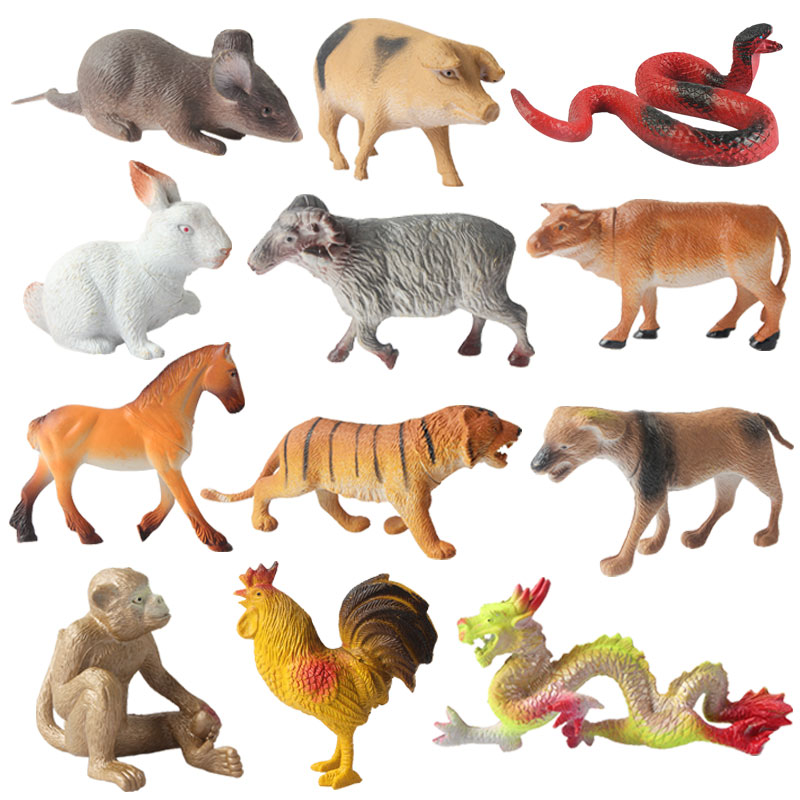 奥斯尼仿真塑胶十二生肖小动物模型静态早教恐龙动物模型儿童玩具