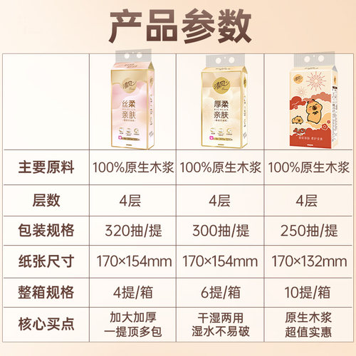 清风抽纸悬挂式卫生纸家用实惠装纸巾8提整箱餐巾纸大包厕纸擦手 - 图0