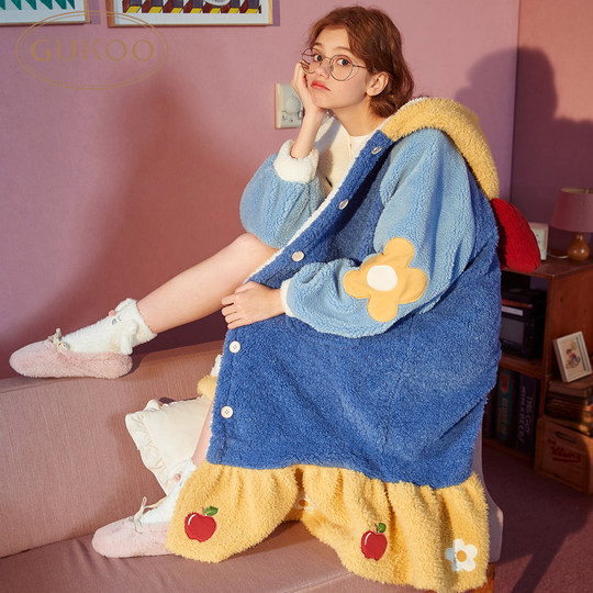 Snow White coral velvet nightgown winter home wear