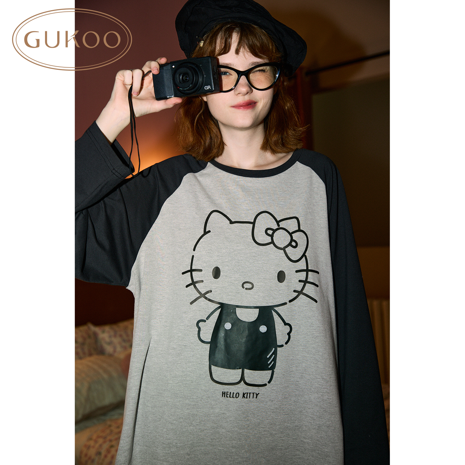 Gukoo/果壳HelloKitty联名睡衣女春全棉家居服圆领套装新款睡衣A - 图1