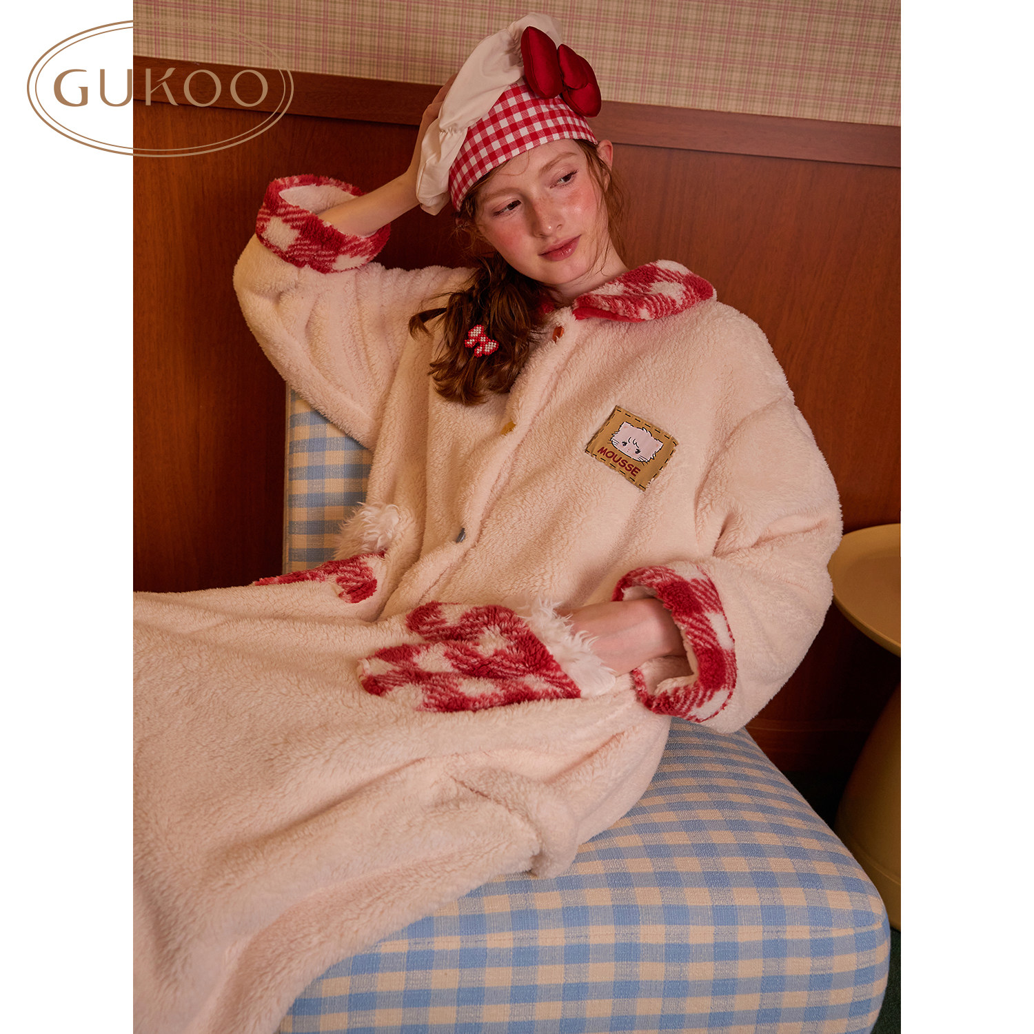 Gukoo/果壳睡衣女冬季珊瑚绒保暖新款mikko联名女士家居服连体衣D,淘宝优惠券,粉丝福利购,淘宝优惠卷