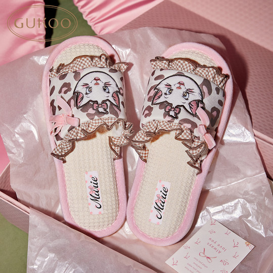 Gukoo/果壳拖鞋女春夏HelloKitty联名新款平底女士居家亚麻拖鞋