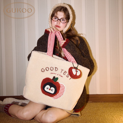 Gukoo/果壳手提包小企鹅单肩包2025新款毛绒包挂女士托特包通勤包 - 图1