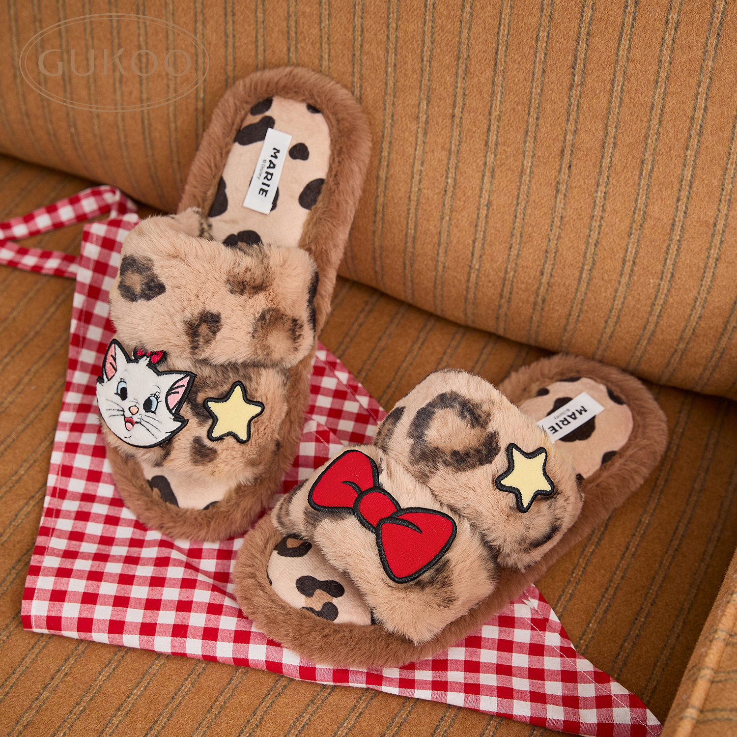 Gukoo/果壳拖鞋女冬季毛绒保暖新款玛丽猫联名女士豹纹居家棉拖鞋,淘宝优惠券,粉丝福利购,淘宝优惠卷
