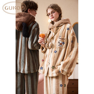 Gukoo/果壳睡衣情侣冬季史努比联名新款玉狐绒保暖男家居服套装D