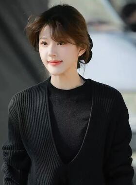 恋人赵露思同款~双层黑色褶皱发圈女高级感韩系ins低马尾头饰头绳