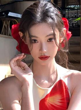 迪迪不畏同款红色超大号缎面大肠发圈女高级感显白低马尾发绳头饰