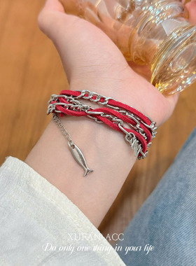明星梓渝音乐节同款手链轻奢小众设计精致潮流暗黑朋克风个性手饰