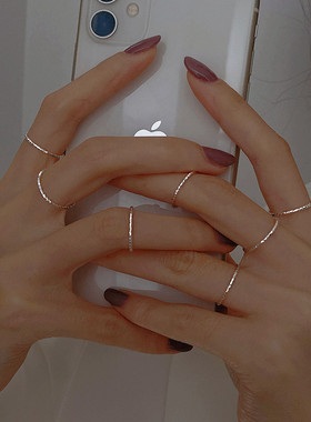 波光粼粼s925纯银意大利ins风闪光素戒裸冷淡风戒指女满天星细戒