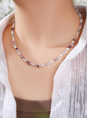 珞石天然水晶珍珠混搭轻奢锁骨链