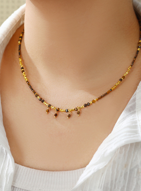 珞石美拉德虎眼石锁骨链送女友