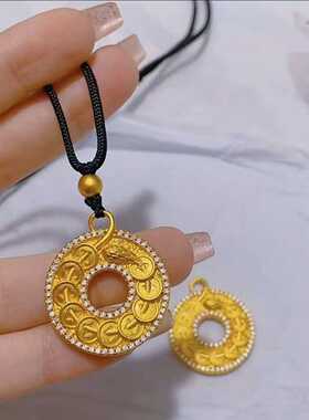 古法沙金招财进宝平安扣项链男女