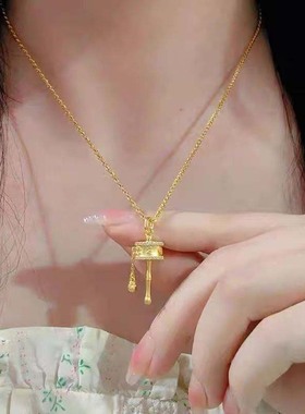 中式镶钻拨浪鼓项链六字真言铃铛