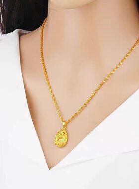 越南沙金水滴项链镂空吊坠水波纹锁骨链小众轻奢首饰厂家