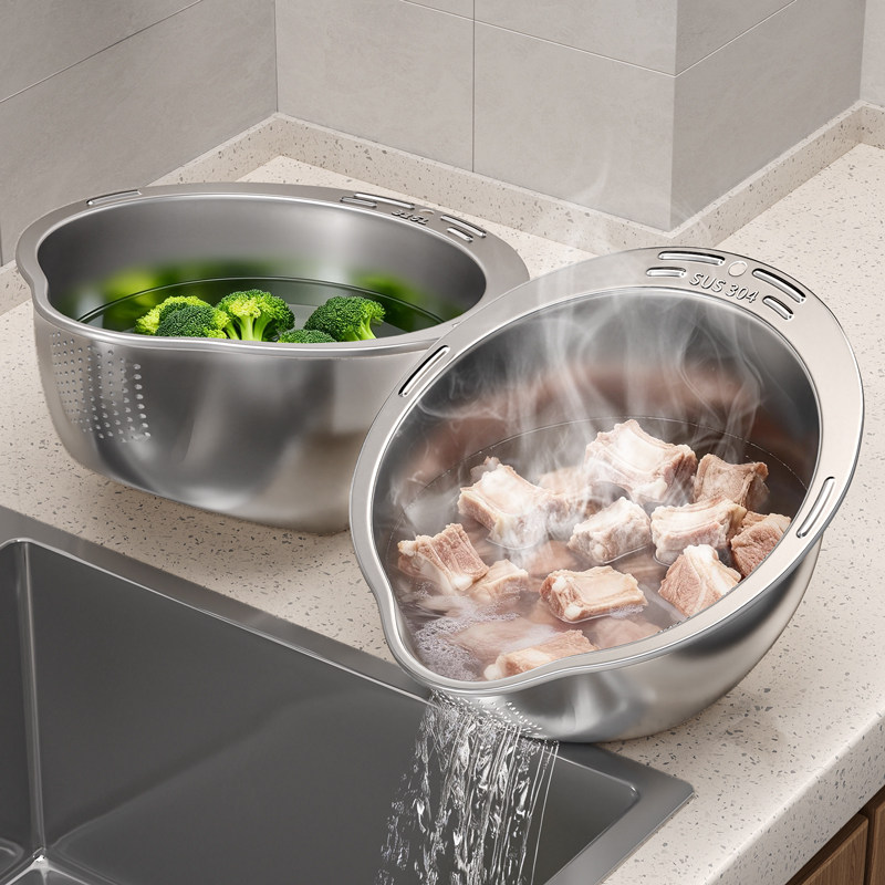 佳帮手316不锈钢沥水篮淘米洗水果盆厨房家用食品级洗菜304滤水篮,淘宝优惠券,粉丝福利购,淘宝优惠卷