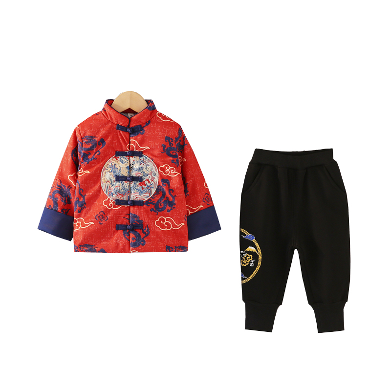 儿童喜庆新年棉衣汉服男童夹棉古装男孩元旦演出服宝宝拜年服唐装