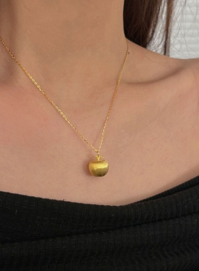 s925纯银平安果项链女可拧开轻奢金色小苹果吊坠锁骨链项链送女友