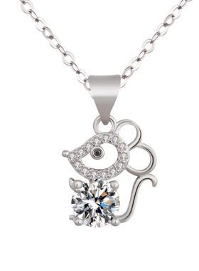 纯银小老鼠耳钉吊坠项链女款吊坠白金色生肖鼠手链开口食指戒指女