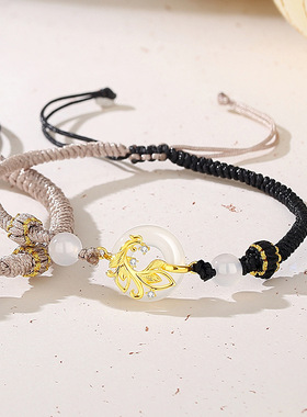 纯银金色凤凰平安扣项链男女情侣款生肖龙吊坠项链龙形手链手绳男