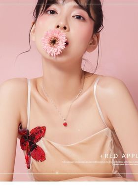 925纯银红色小苹果吊坠项链女款轻奢锁骨链送女友闺蜜生日礼物