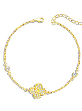 925纯银幸运四叶草耳钉项链套装女款轻奢花朵四叶草手链戒指礼物