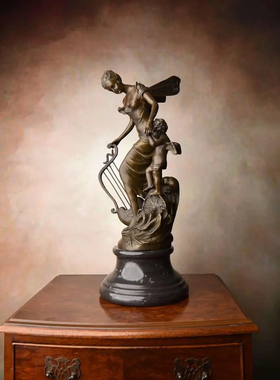 铜雕塑工艺品天使竖琴铜像摆件