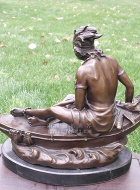 铜雕塑印第安人渔夫铜像客厅摆件