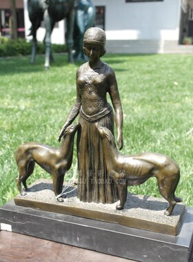 雕塑美女牧羊犬欧式风摆件工艺品