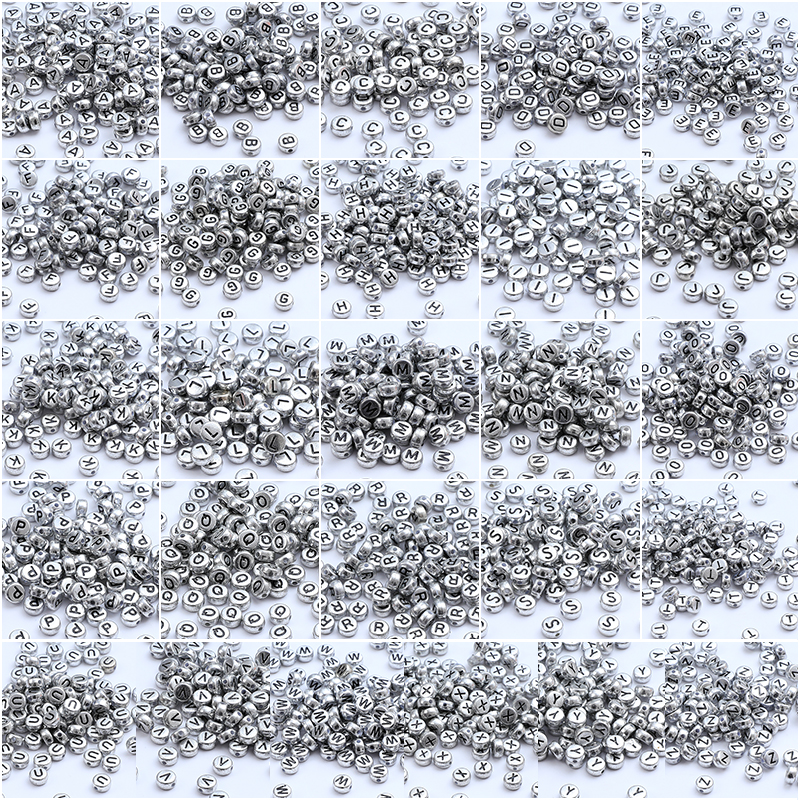50颗4x7mm扁珠古银英文单字母复古散珠diy手工饰品配件手链串珠-图1