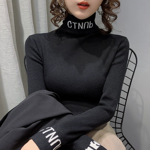 Демисезонный базовый приятный телу цветной трикотажный утепленный свитер, коллекция 2023, высокий воротник, в западном стиле, облегающий крой