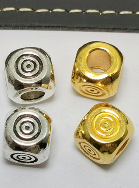 藏银合金大孔隔珠圆圈纹古银色散珠手链配珠 DIY手工服装饰品配件