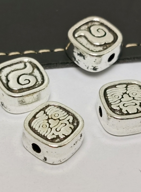 diy手工串珠佛珠材料配件皮绳藏银合金扎基拉姆方形祥云大孔隔珠
