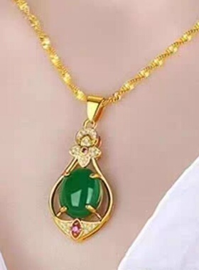 香港真金色沙金项链女锁骨链轻奢