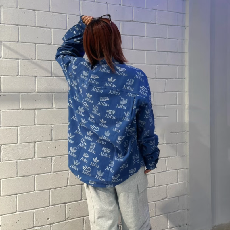 Adidas三叶草男女满印logo翻领宽松运动长袖衬衫外套JN1662,淘宝优惠券,粉丝福利购,淘宝优惠卷