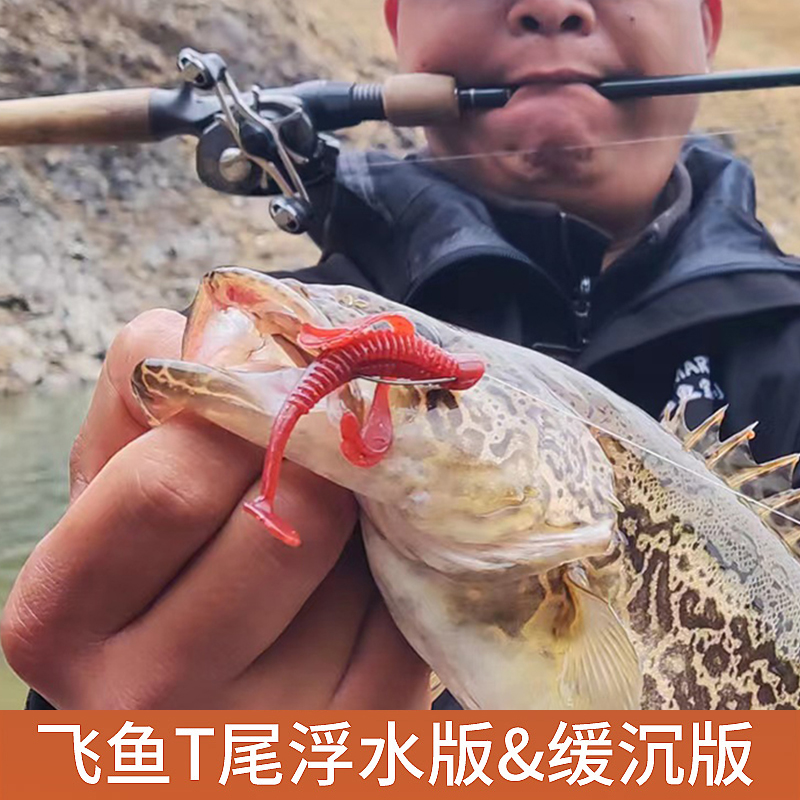 飞鱼T尾软饵浮水铅头钩黑坑鲈鱼鳜鱼卷尾软虫添诱鱼剂路亚巡鱼宝-图2