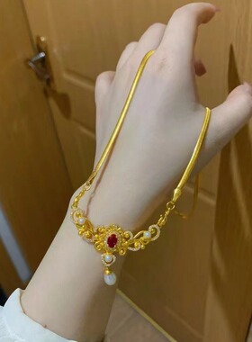 古法新款希宝轻奢蛇骨链金色吊坠贝珠红锆石宫廷风高贵优雅百搭