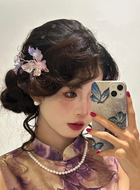 汉服头饰女紫色渐变幻彩蝴蝶发夹