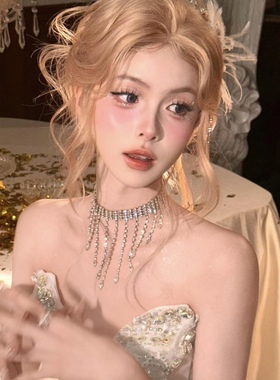 轻奢高级感镶钻夸张流苏项链女