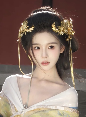 古风汉服虞姬金色花枝流苏发夹