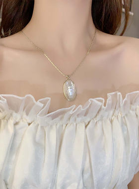 椭圆贝壳珍珠耳钉戒指项链