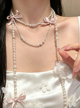 甜美芭蕾风蝴蝶结仿珍珠项链