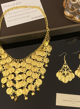 复古民族风圆片流苏项链眉心坠