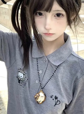 豹纹设计感小猫镜子吊坠项链女