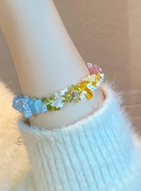 春夏超仙彩色碎石手链女