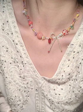 夏日彩色多巴胺琉璃串珠项链女